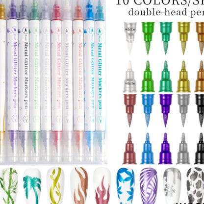 Double-Head Nail Art Pen Set - 10 Color
