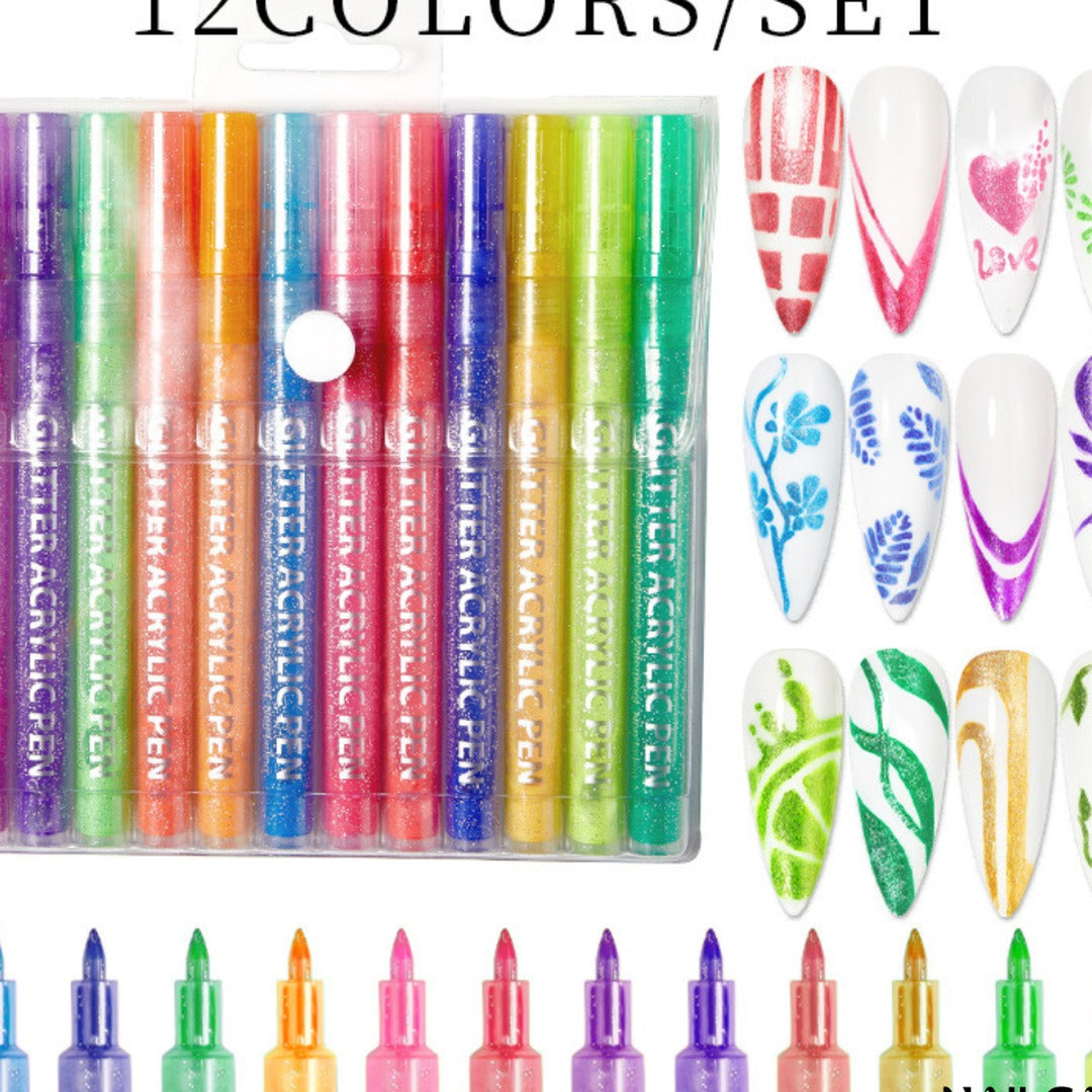 Double-Head Nail Art Pen Set - 12 Color