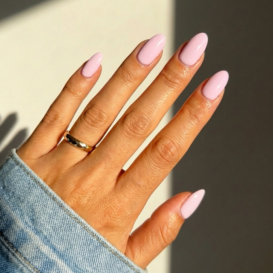 01 Blush gel polish on hand